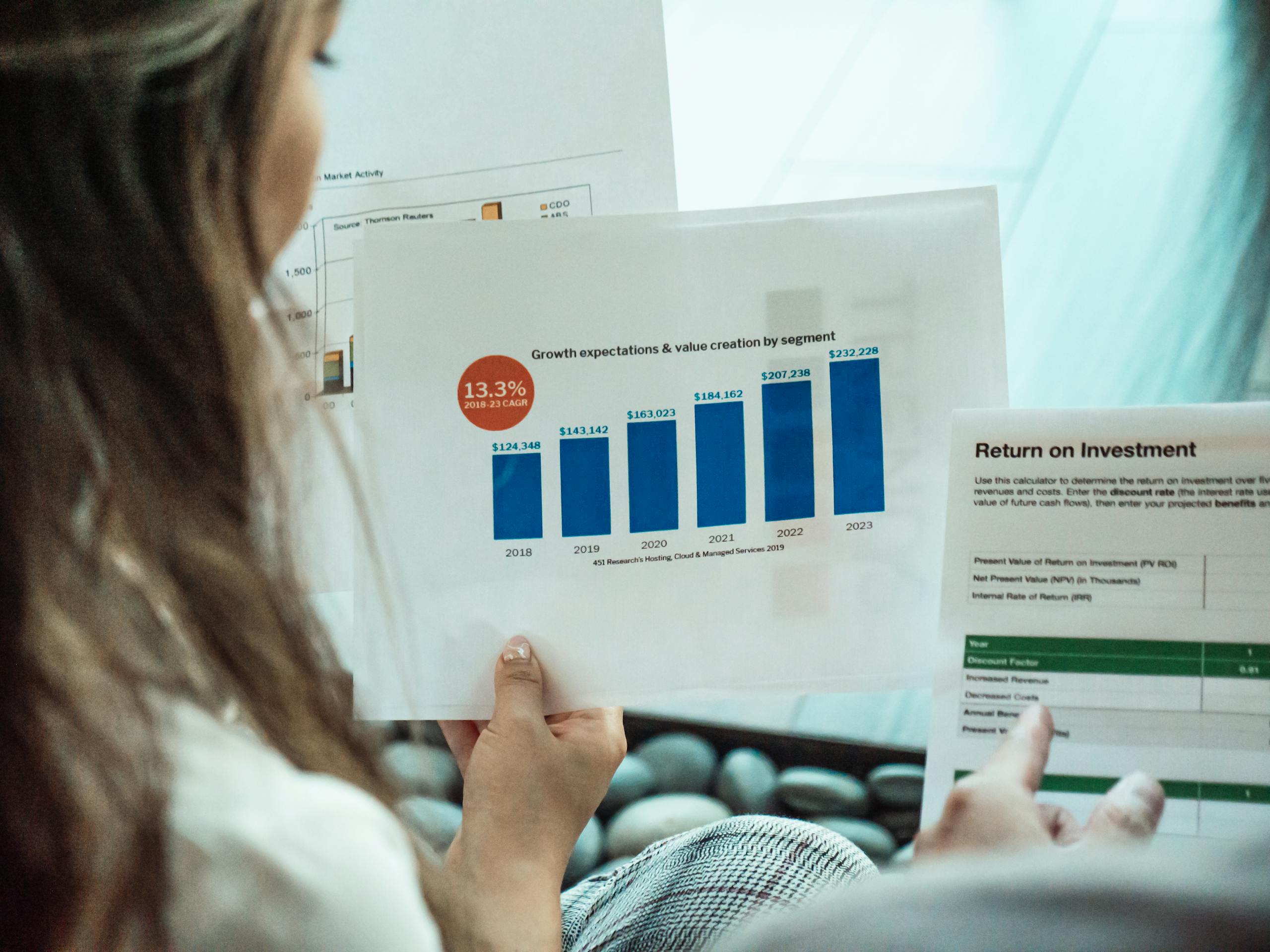 Photo by Kindel Media Person analyzing financial graphs and ROI reports, focusing on investment growth.